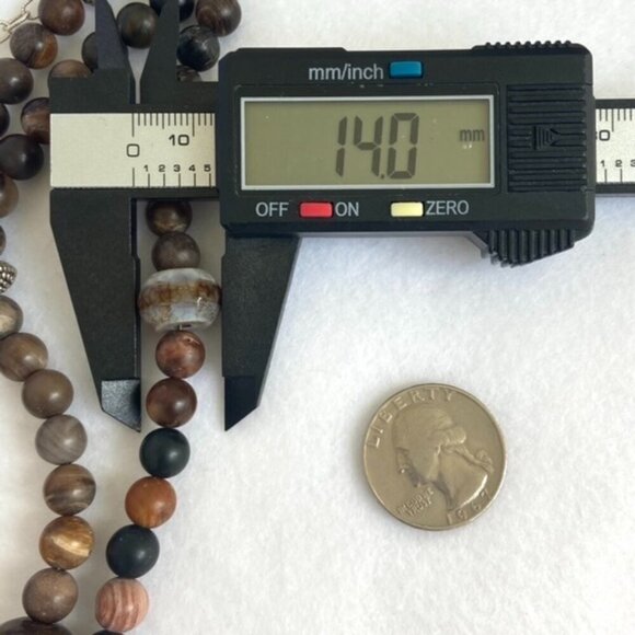 Sterling Silver 925 Tiered Brown Jasper Agate Layered 3 Strand Beaded Necklace - Picture 15 of 16